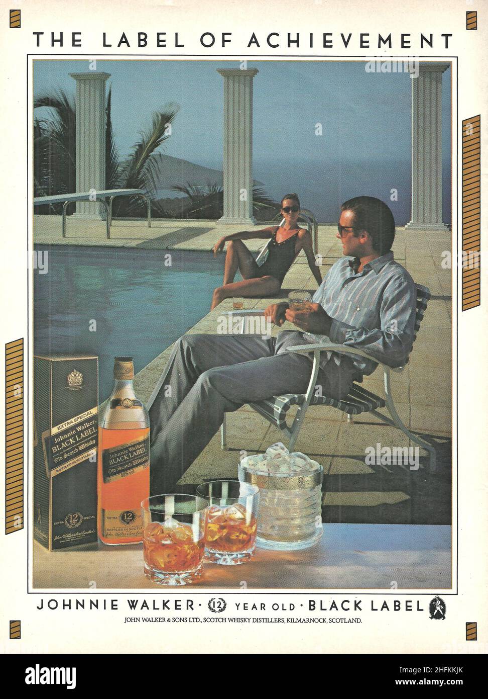 Johnnie Walker black label  pure malt premium scotch whiskey whisky vintage advert advertisement ad 1970s 1980s Stock Photo