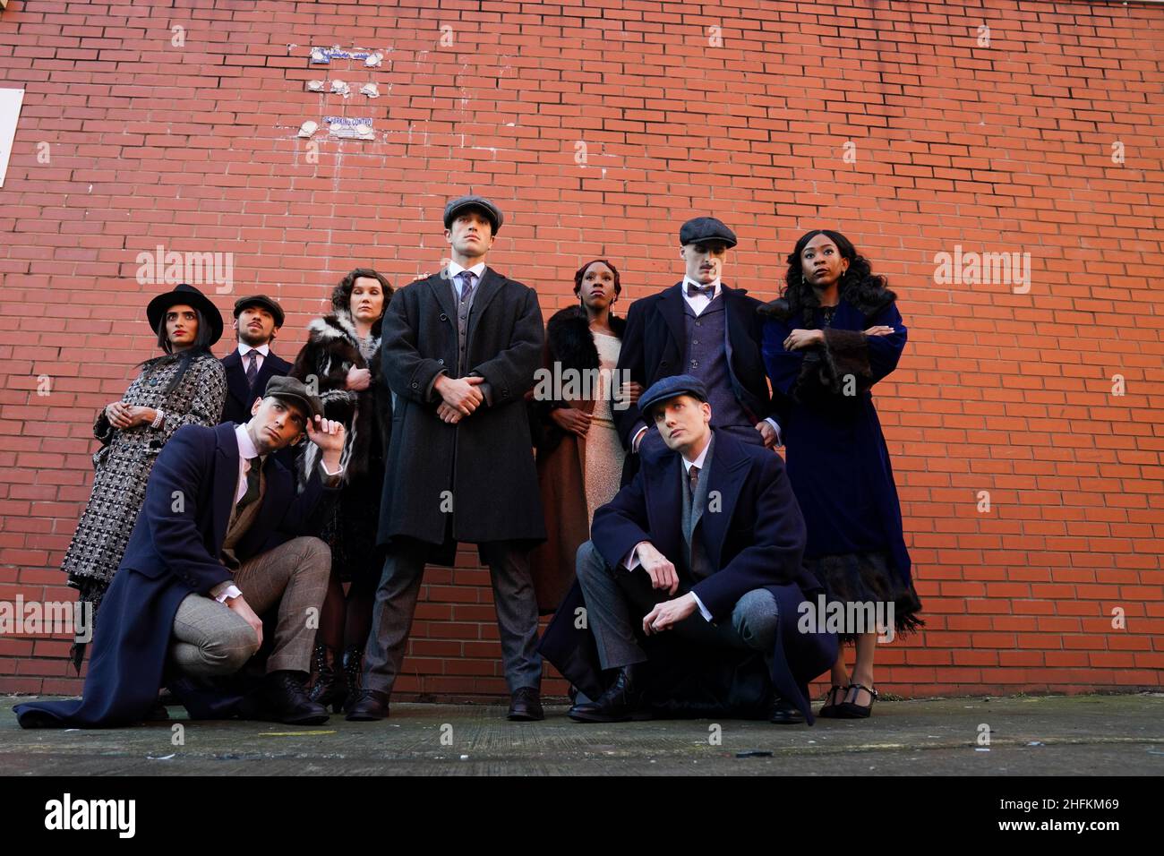Members of the cast pose for photographs during the press launch of the Rambert Dance production of Peaky Blinders: The Redemption of Thomas Shelby at the Dance Hub Birmingham. Picture date: Monday January 17, 2022. Stock Photo