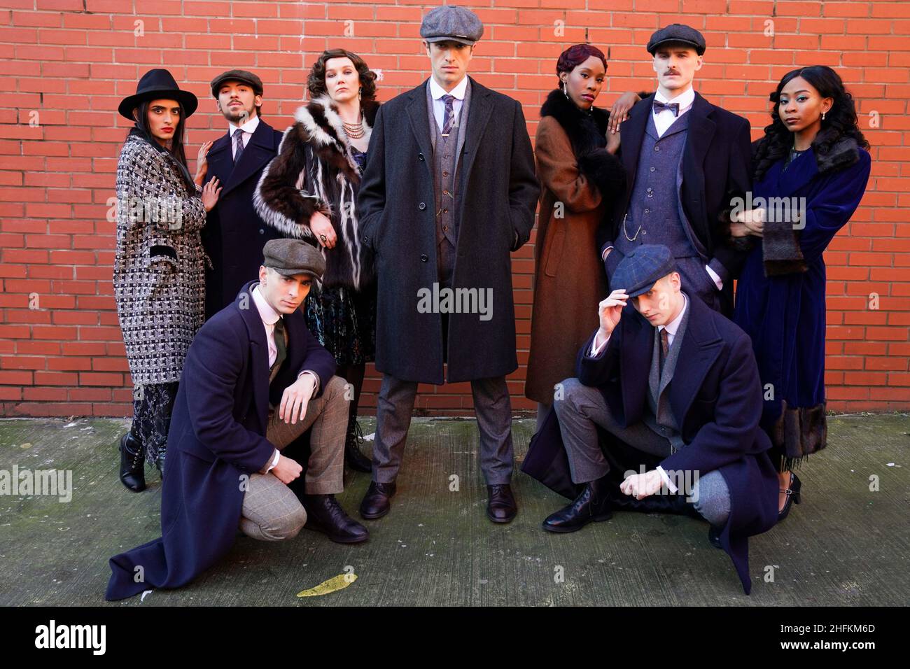 Members of the cast pose for photographs during the press launch of the Rambert Dance production of Peaky Blinders: The Redemption of Thomas Shelby at the Dance Hub Birmingham. Picture date: Monday January 17, 2022. Stock Photo