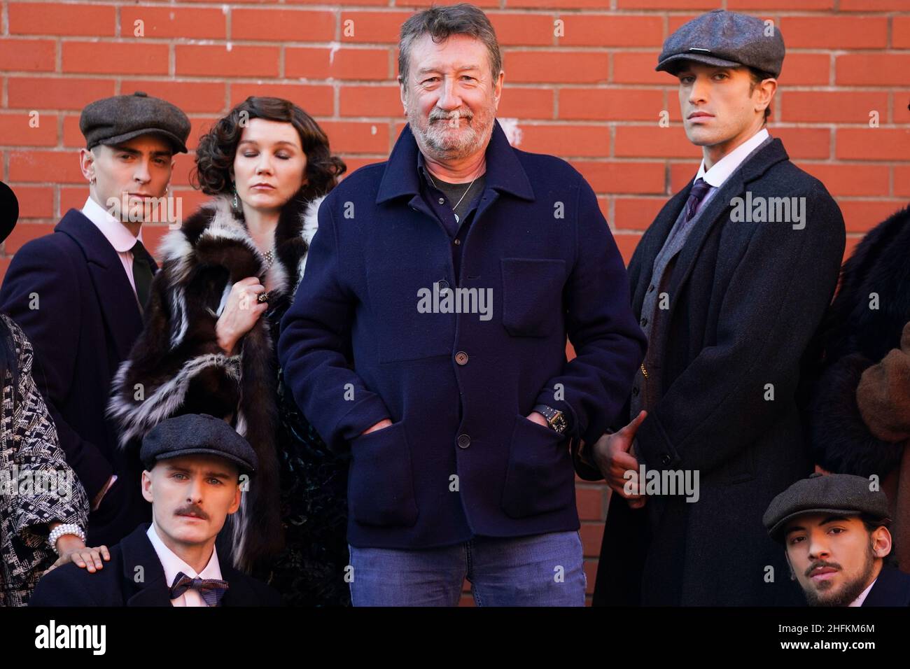 Peaky Blinders creator Steven Knight poses for photographs alongside members of the cast, during the press launch of the Rambert Dance production of Peaky Blinders: The Redemption of Thomas Shelby at the Dance Hub Birmingham. Picture date: Monday January 17, 2022. Stock Photo