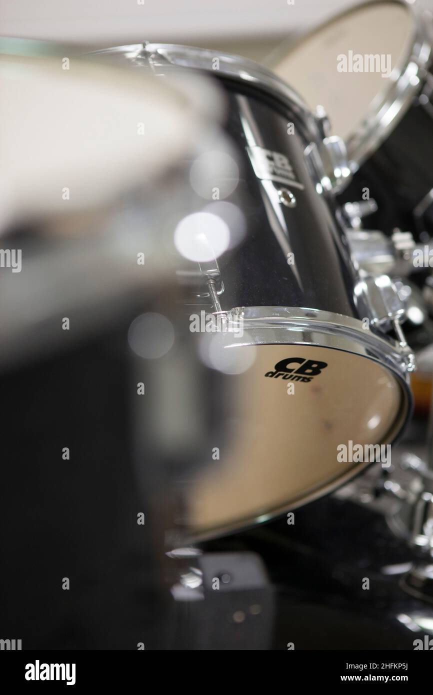 Close up of Black drum kit Stock Photo