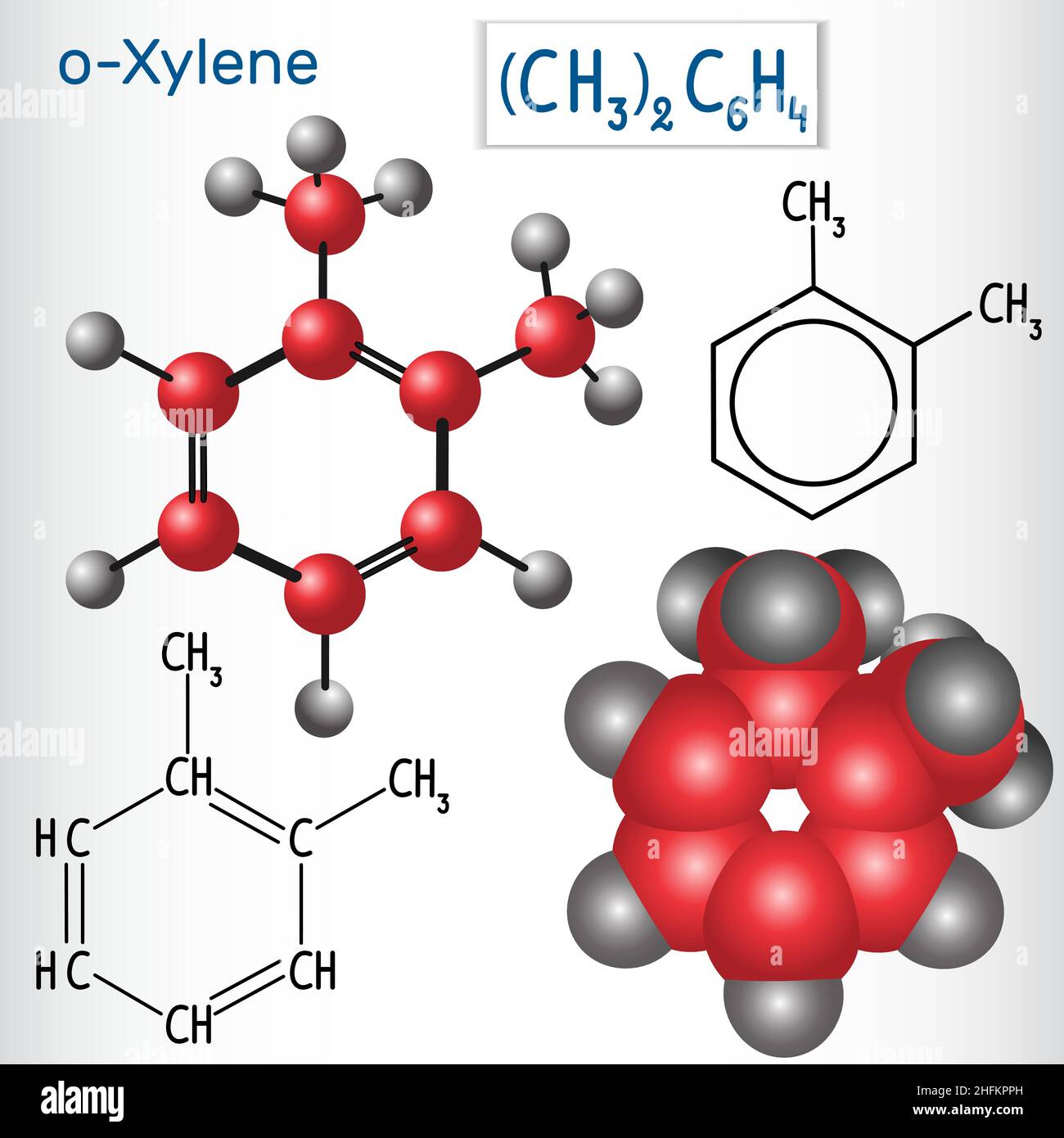 Orthoxylene (oXylene) molecule structural chemical formula and
