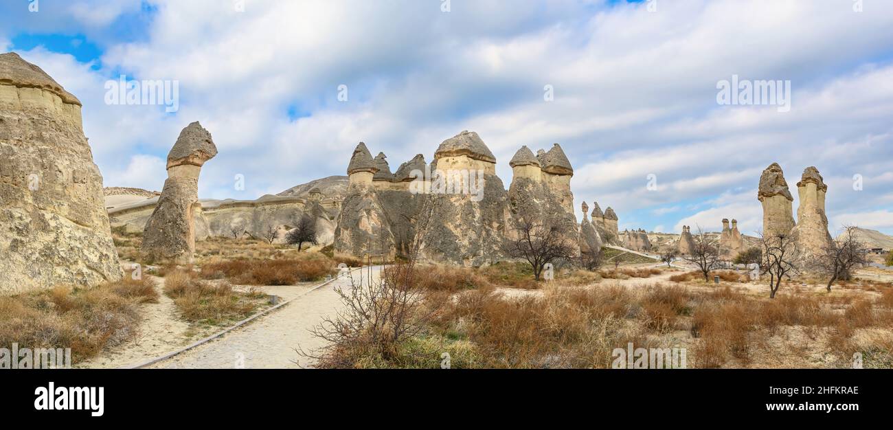 Fairy chimneys rock formations near Goreme, Cappadocia, Turkey Stock ...