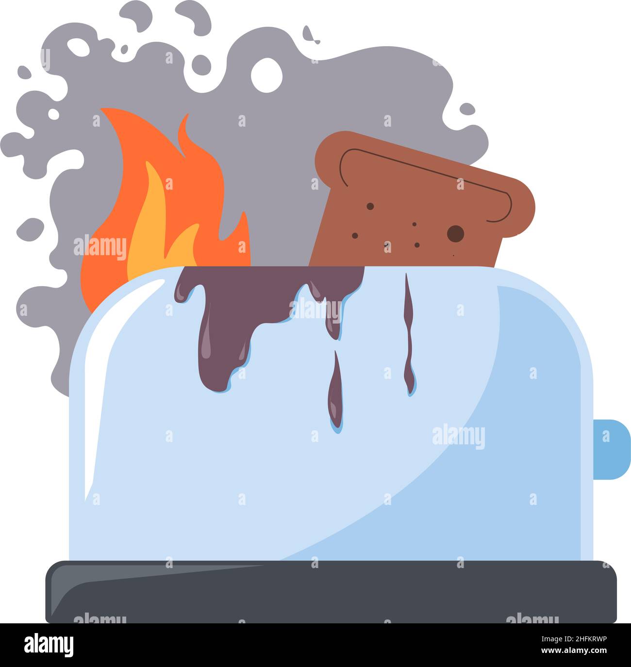 Toaster bread, damaged kitchen appliance on fire Stock Vector