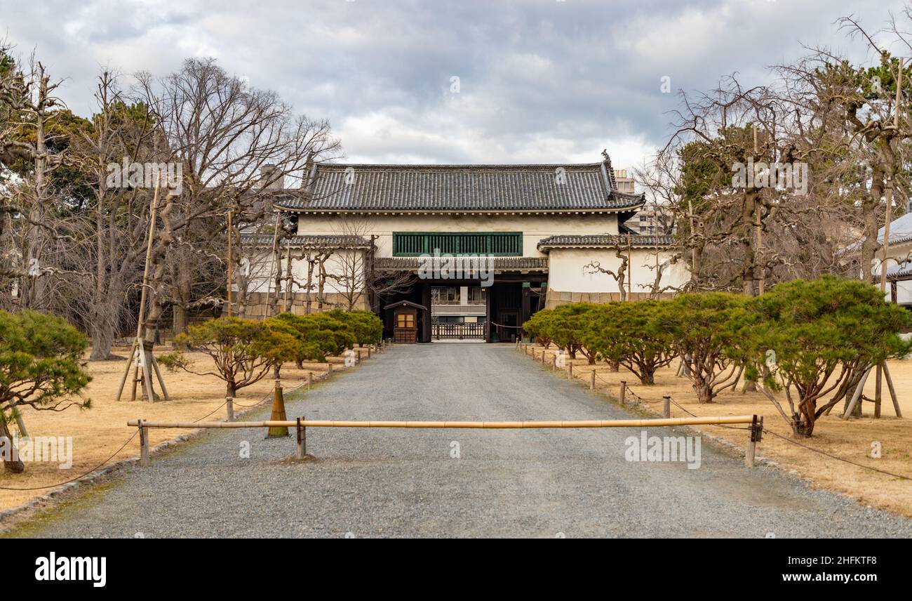 A picture of the grounds of Nijo Castle next to one of its entrances. Stock Photo