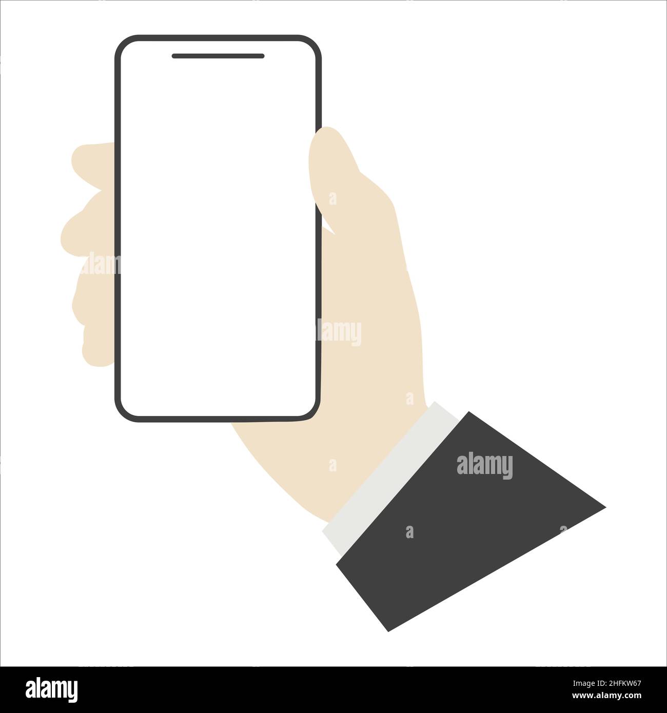 Hand holding a smartphone on a white background. Flat design Stock ...