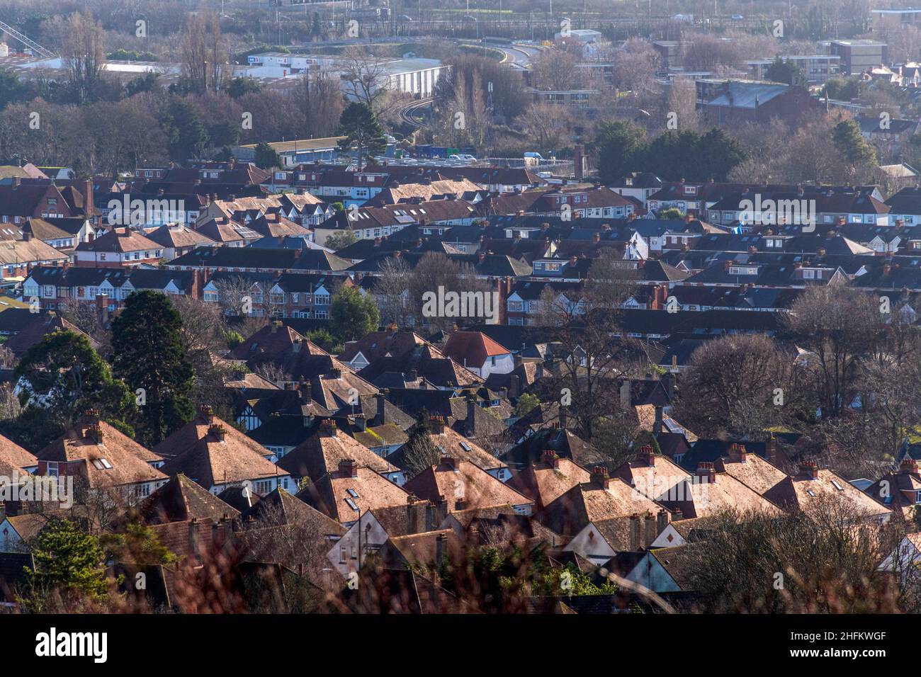 Aerial View of 1930s and victorian housing in Portsmouth Hampshire. Stock Photo
