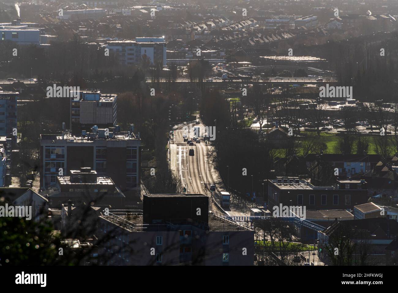 Aerial View of the A397 at Cosham, Portsmouth, Hampshire, UK. Stock Photo