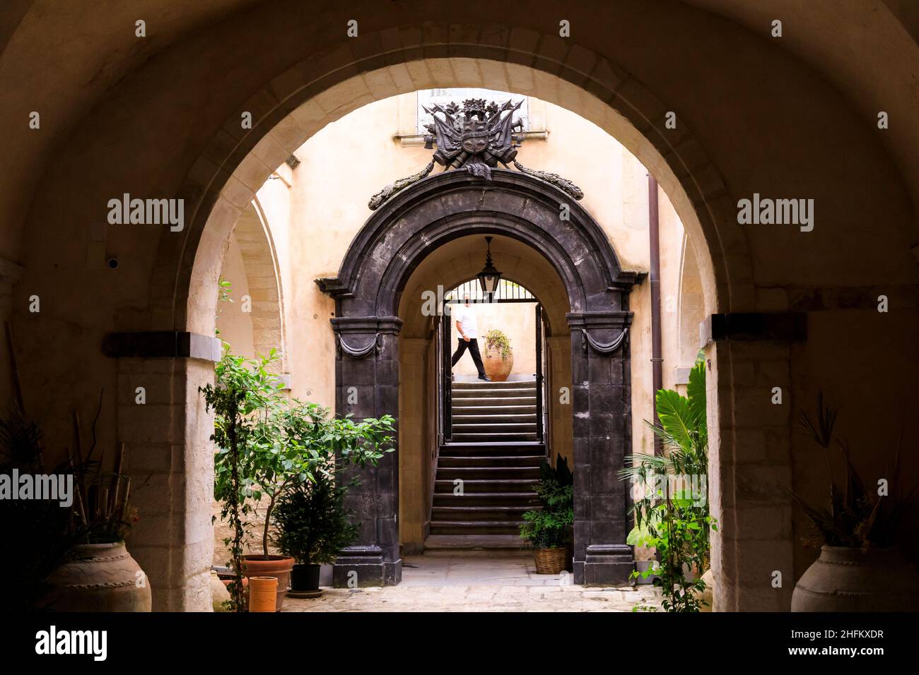Courtyard, Ragusa, Sicily, Italy Stock Photo
