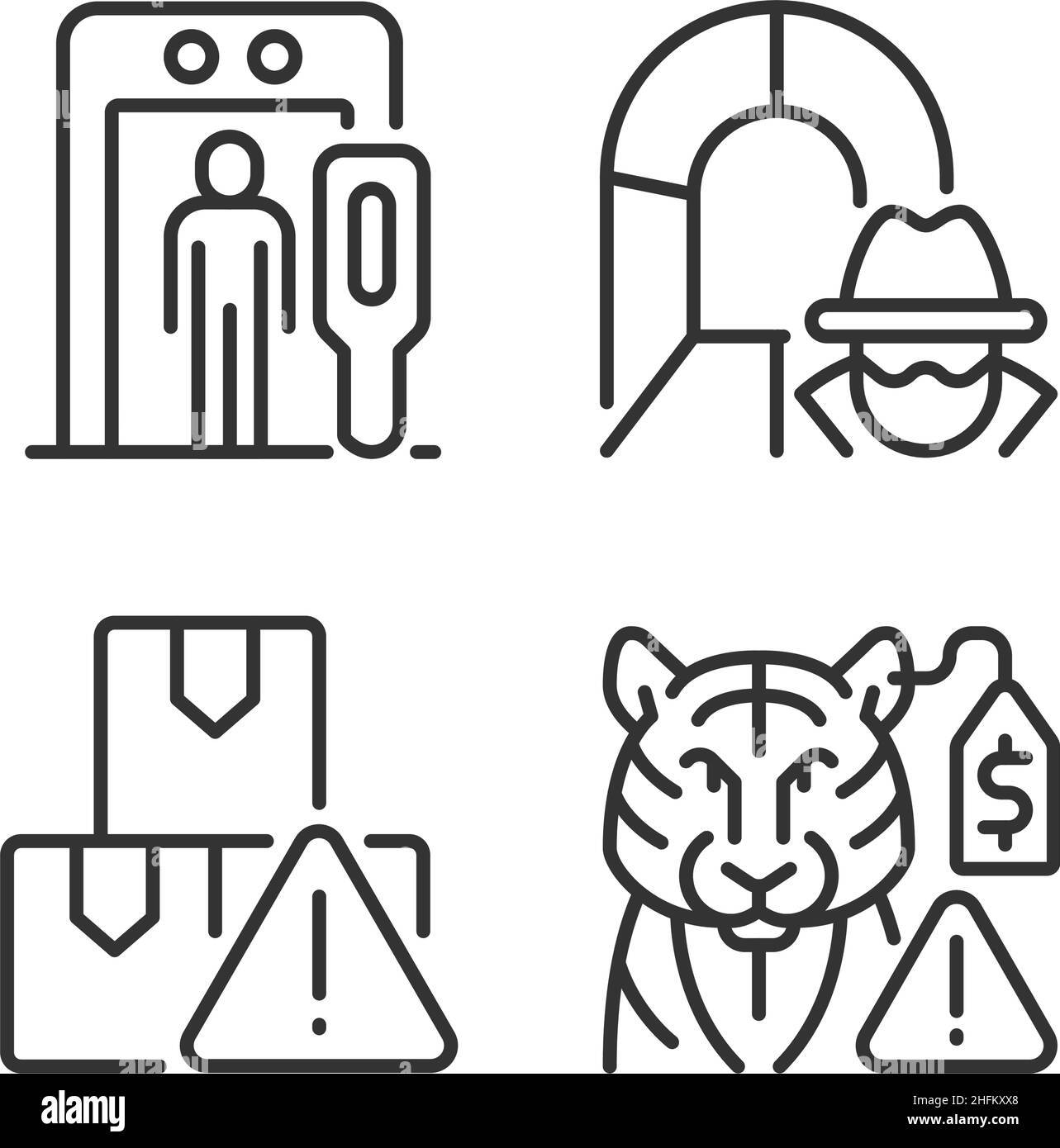 Smugglers activities prevention linear icons set Stock Vector