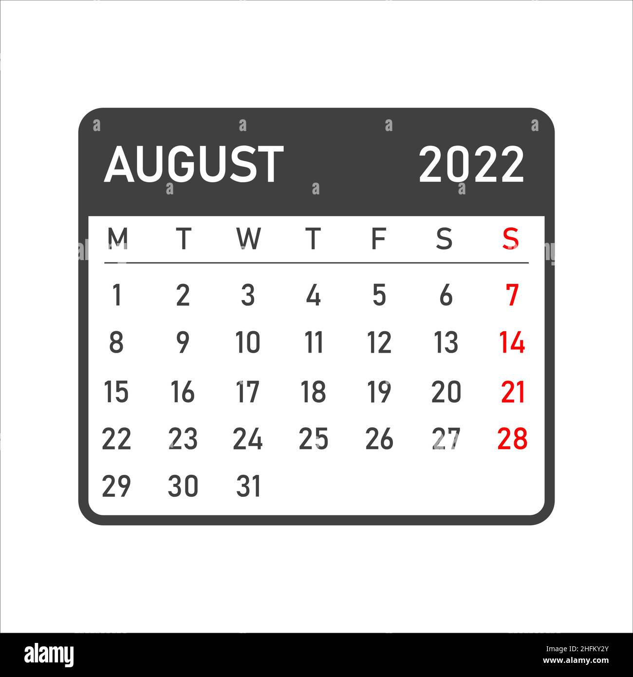 August 2022 calendar. Vector illustration of a calendar for august 2022