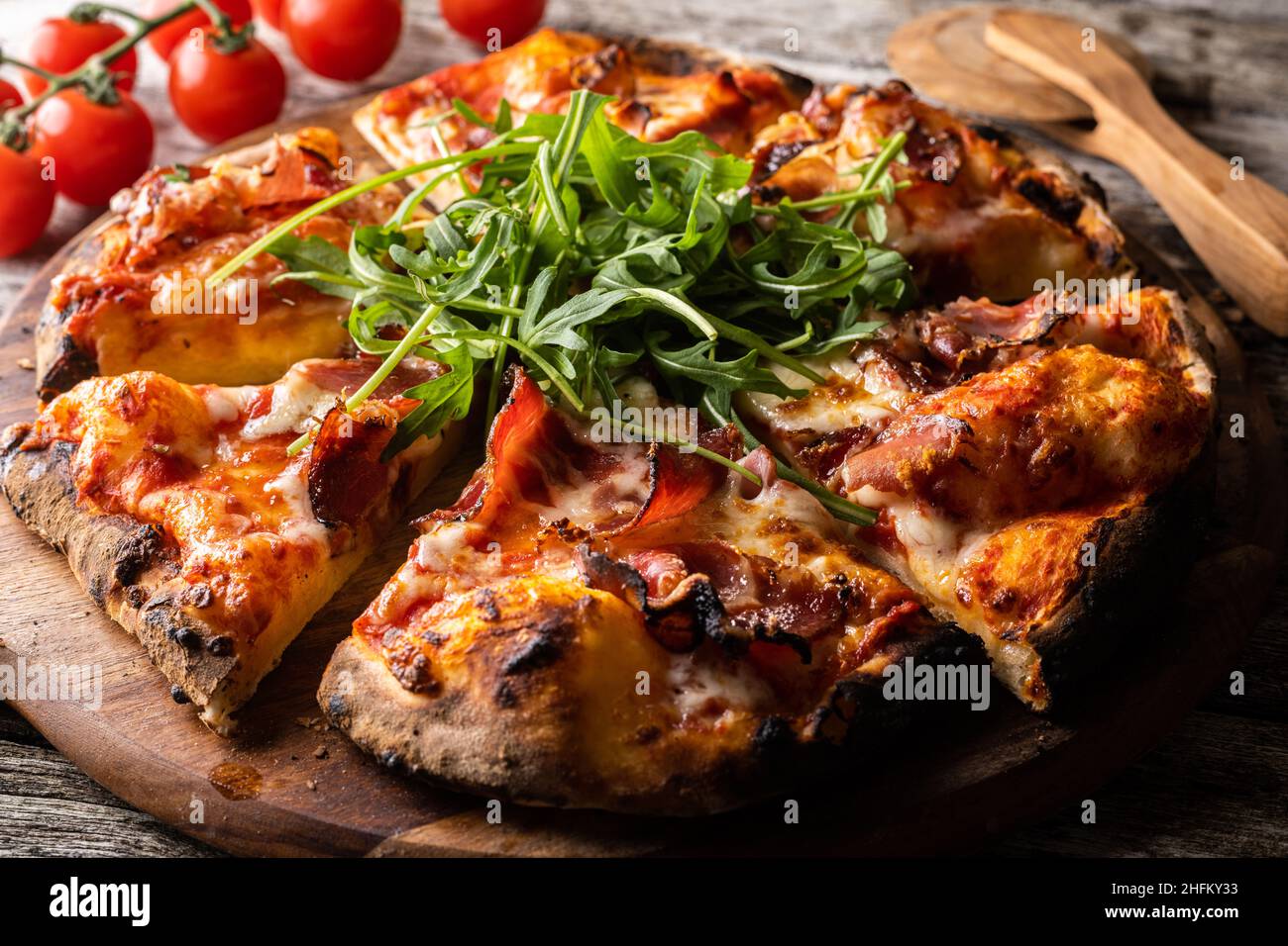 Wood-fired stone baked Pizza Stock Photo