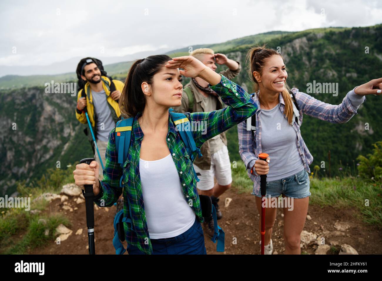 Hard, difficult, tiring and exhausting expedition of friends. Trekking