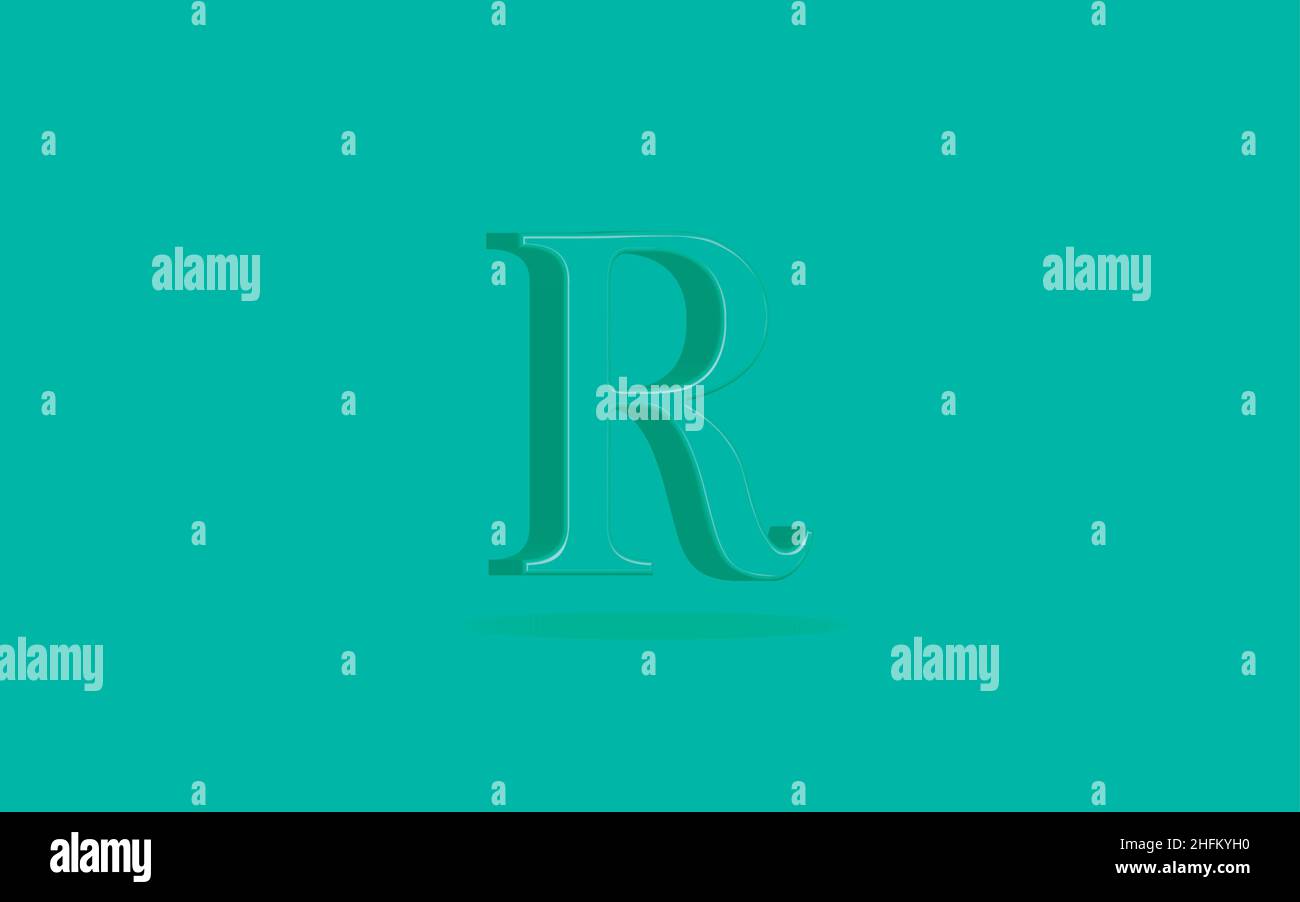 letter r capital 3d in green background letter r logo. Stock Vector