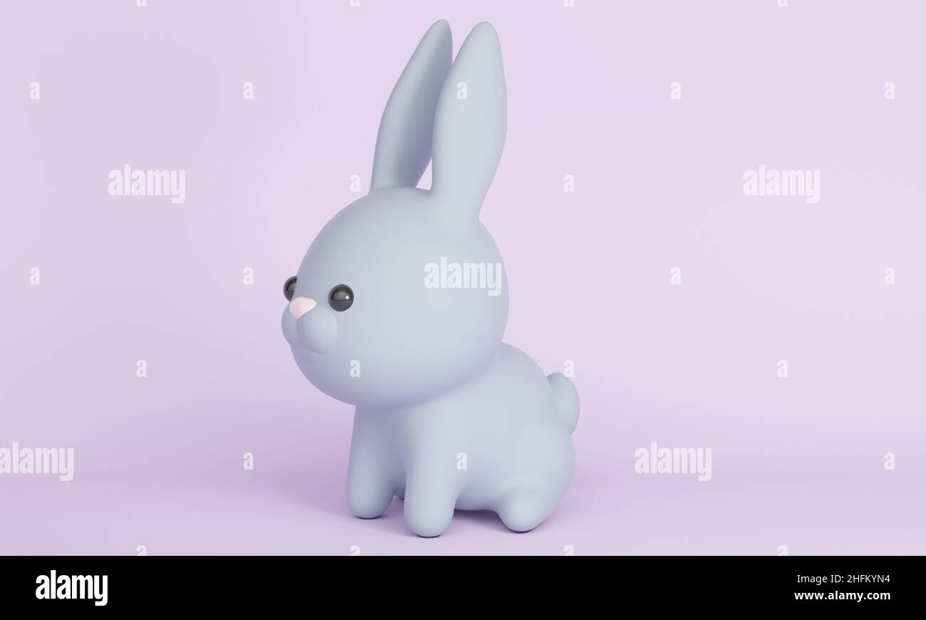 Cute gray rabbit on a lilac background. 3d rendering Stock Photo - Alamy