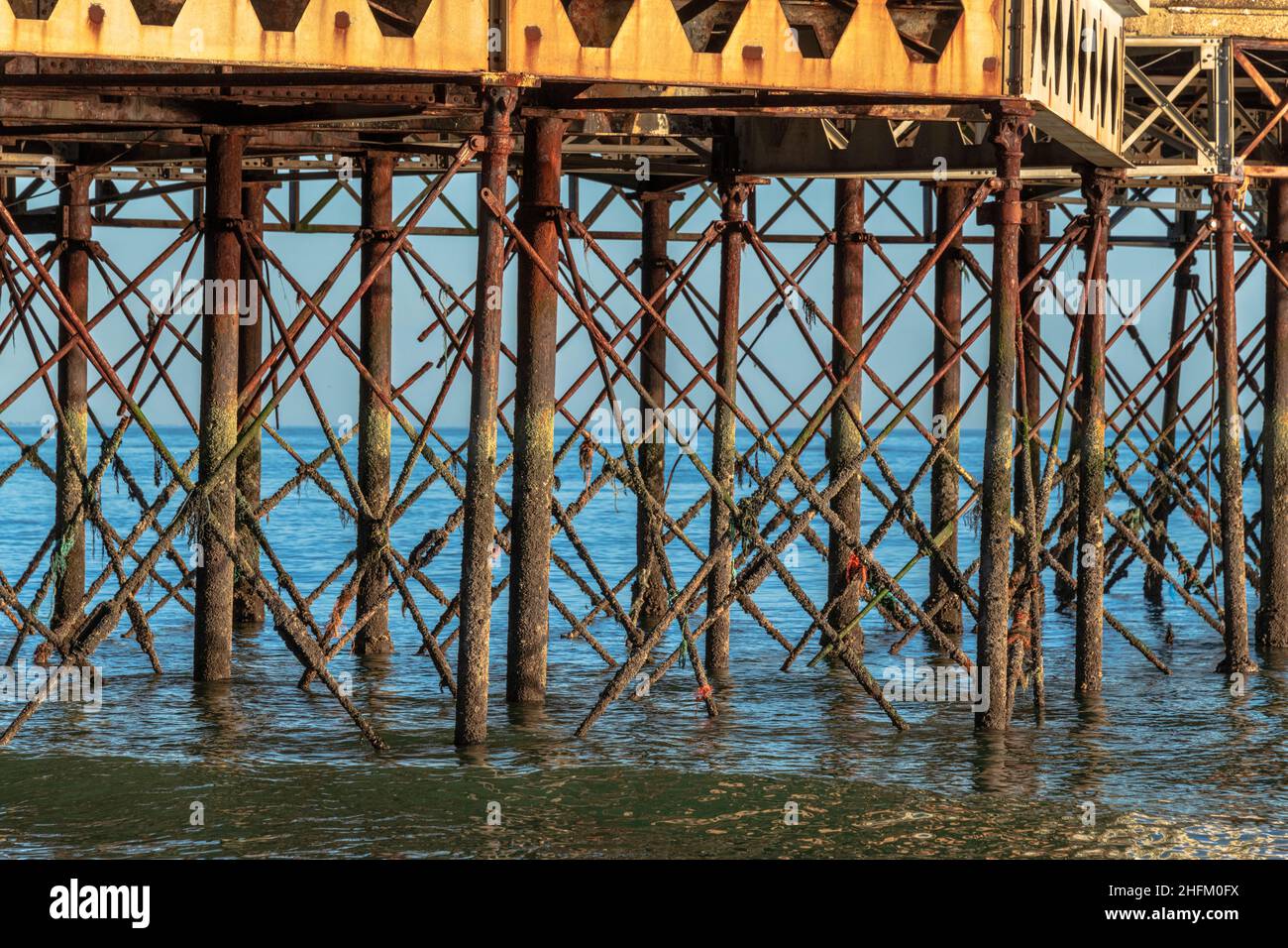 Pillars and Struts supporting South Parade Pier, Southport, Hampshire. Stock Photo