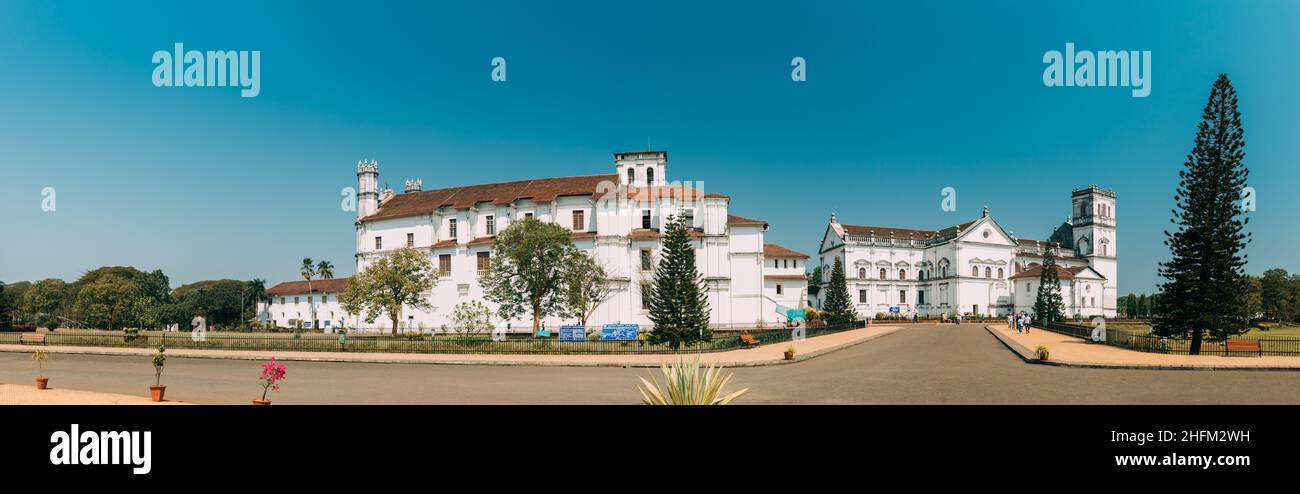 Old Goa, India. Catholic Church Of St. Francis Of Assisi And The Sé Catedral De Santa Catarina, Known As Se Cathedral Stock Photo