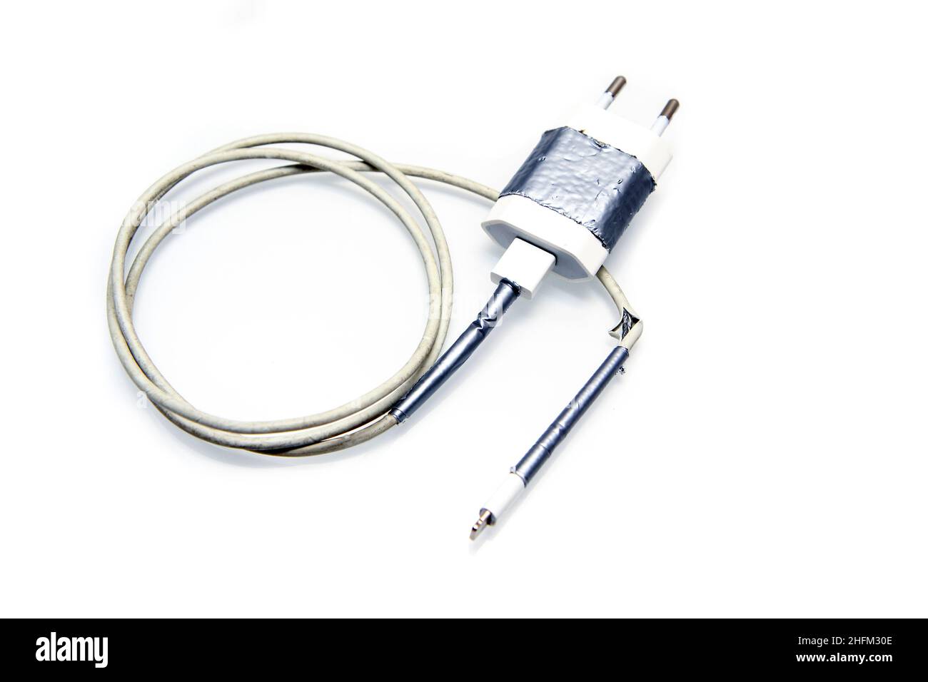 The detail of smart phones charger with broken and frayed cable