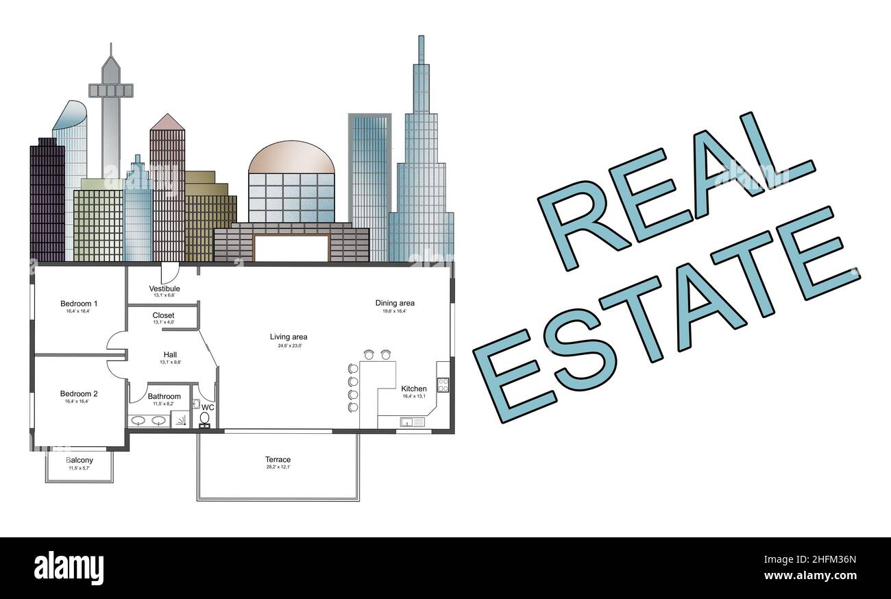 Real estate concept drawn on a white background Stock Photo - Alamy