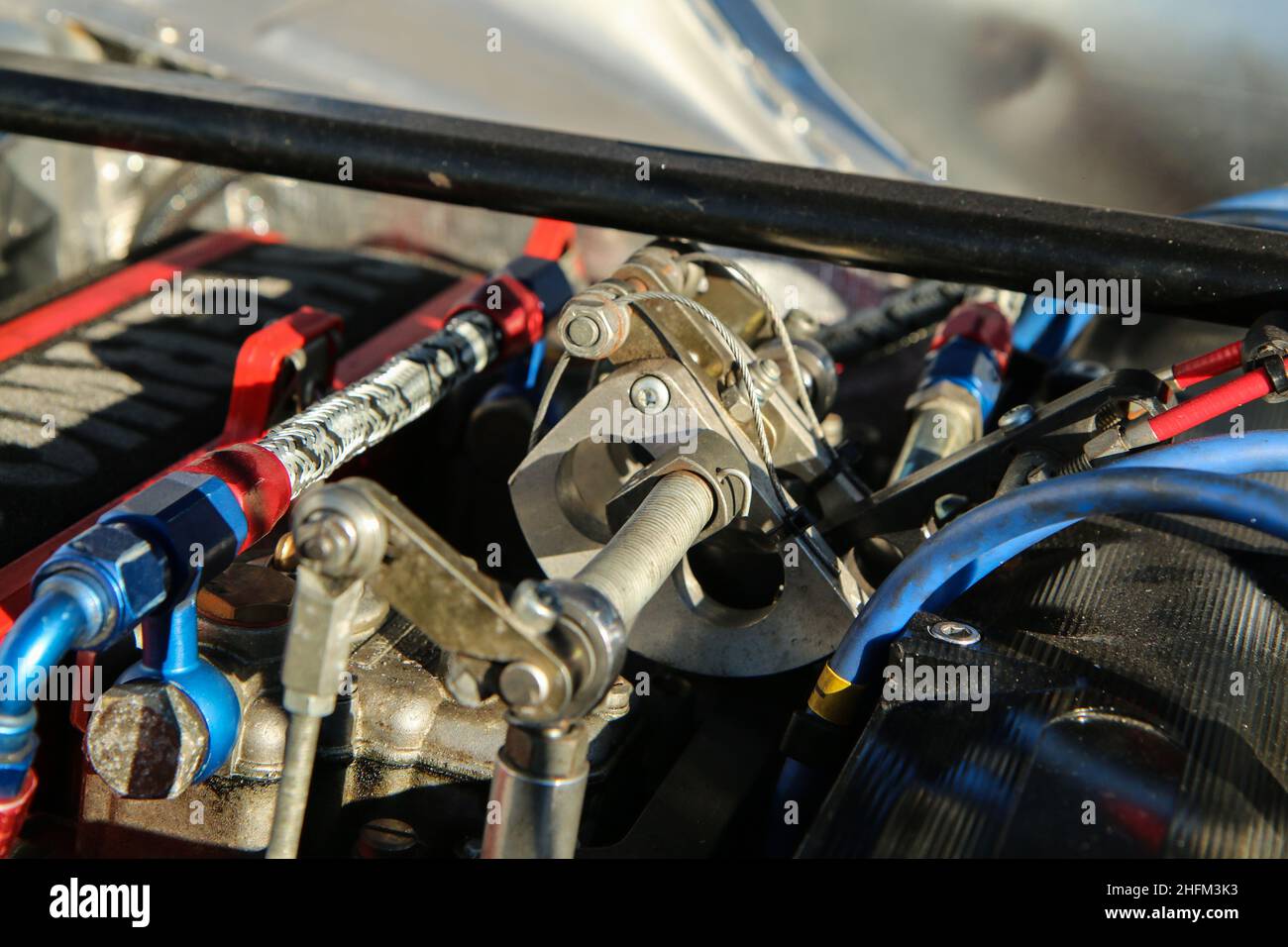 The detail of the engine of the historic rallye car. Stock Photo