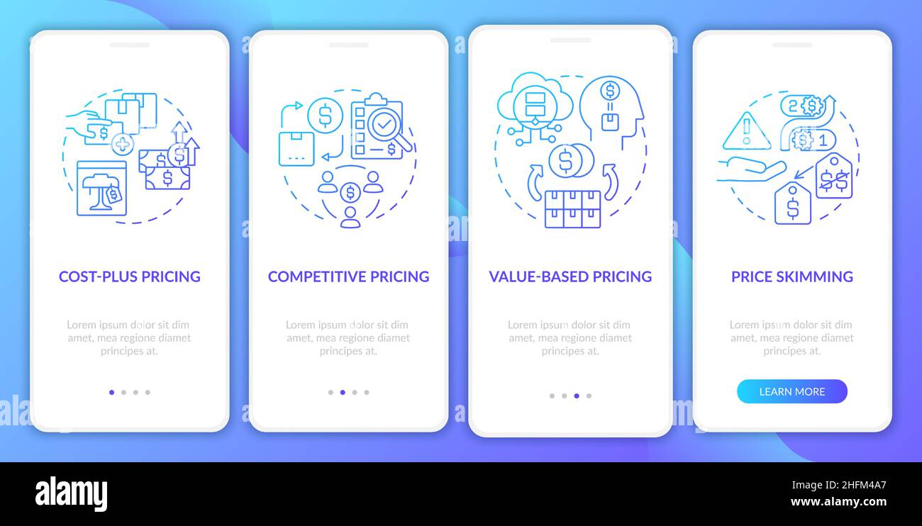 Pricing methods blue gradient onboarding mobile app screen Stock Vector ...