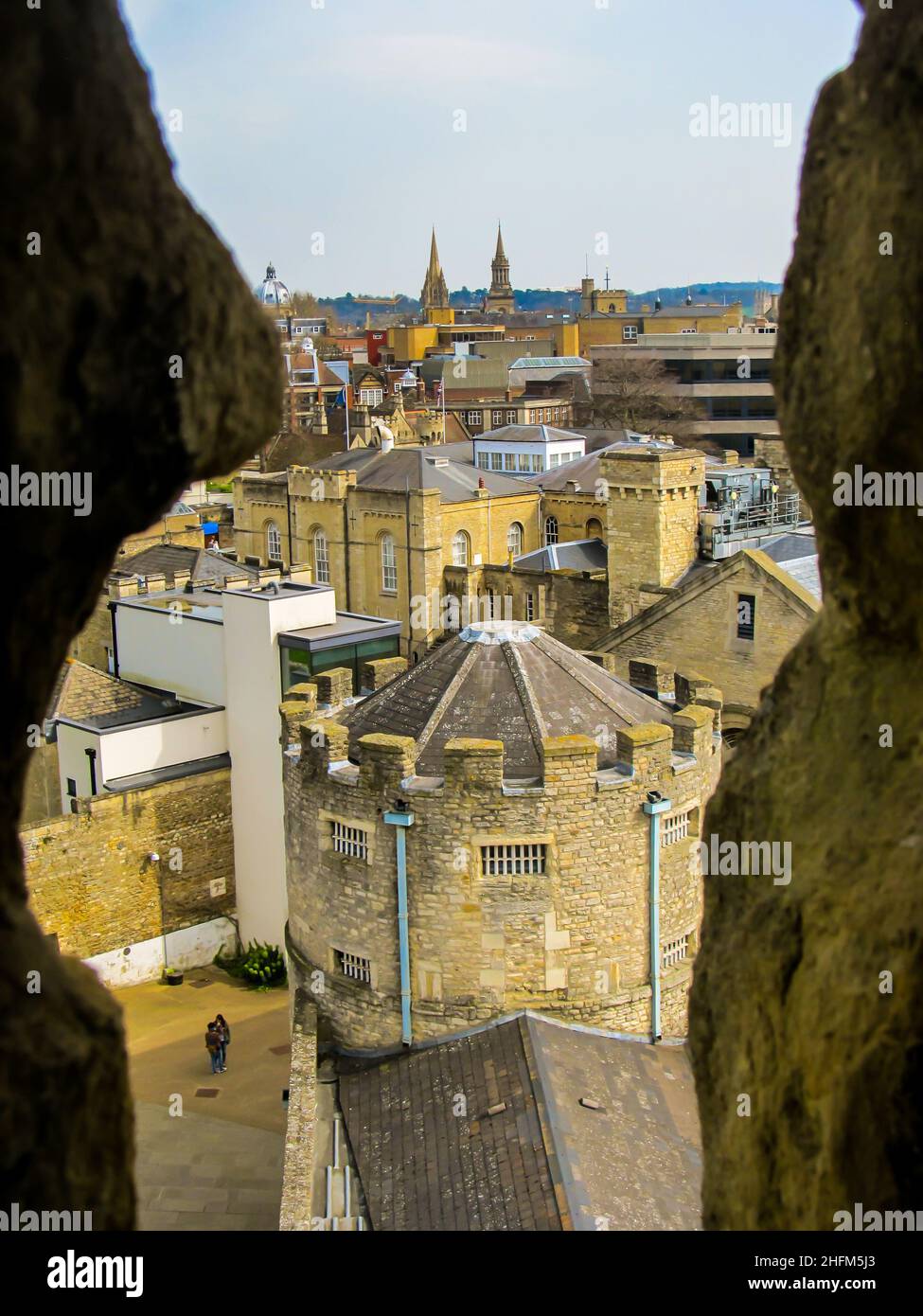 View over Oxford and the remains of the Oxford prison as seen from the Saxon St George’s Tower Stock Photo