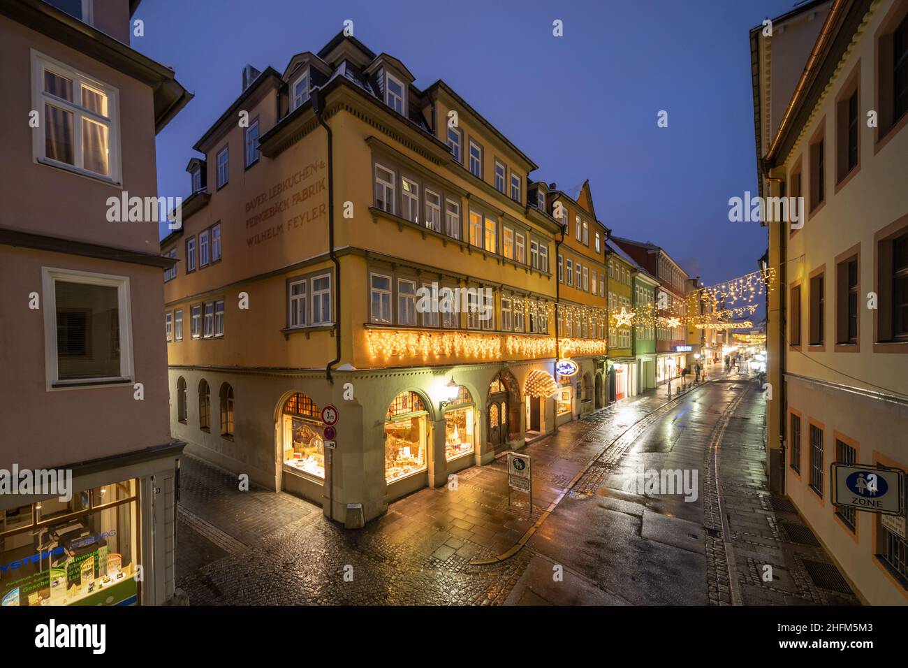 Imperial Pastry Shop Feyler in Coburg, Germany, at Dusk Stock Photo