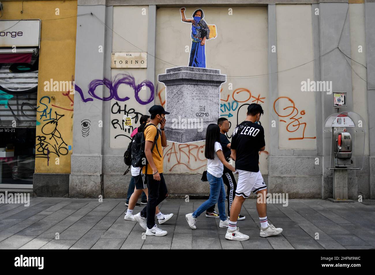 Claudio Furlan - LaPresse 15 June 2020 Milano (Italy) News Posting in via Torino &quot;monument in memory of the child bride&quot; in reference to Fatima-Dest&#xe0;, Eritrean bride of Indro Montanelli Stock Photo