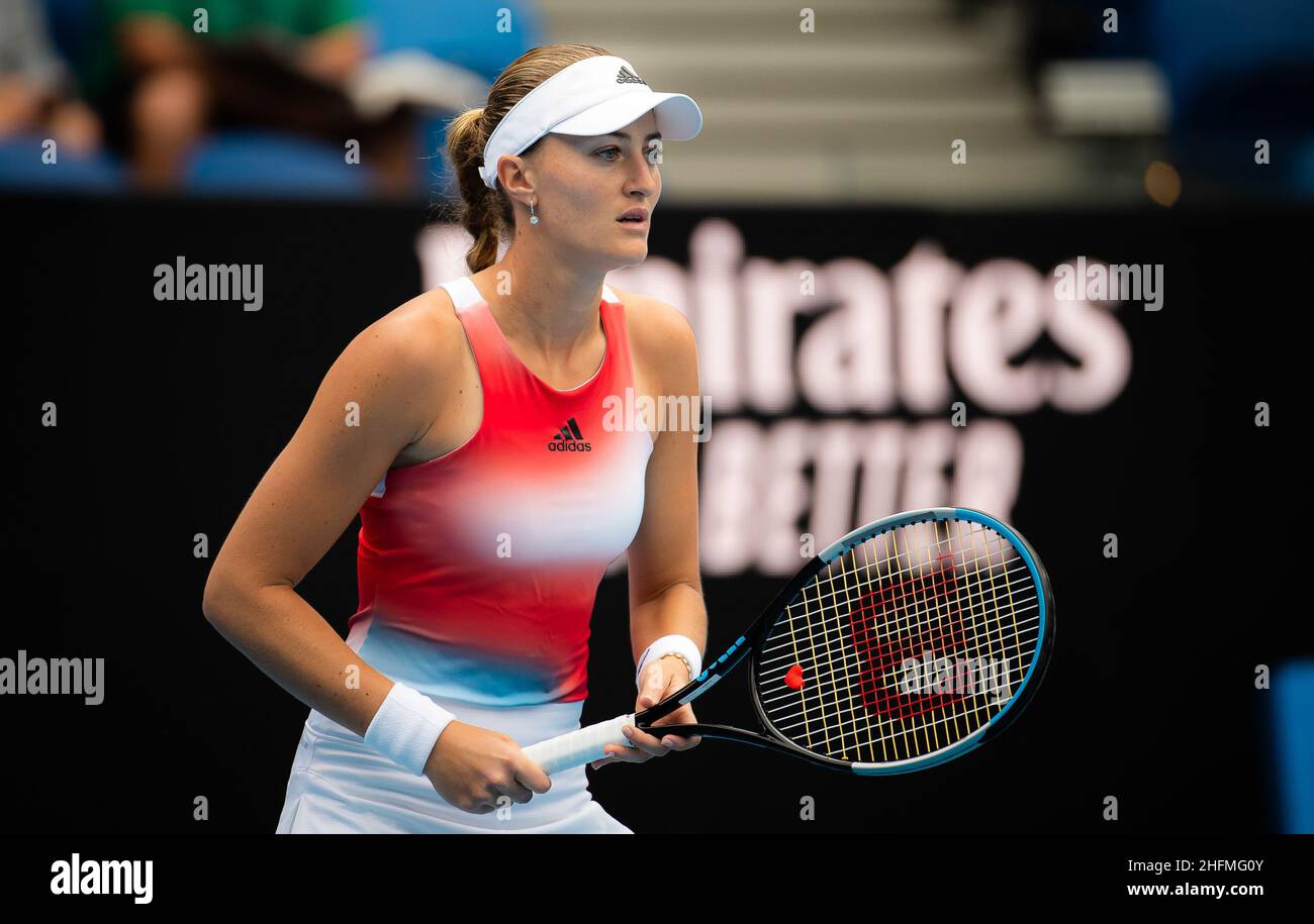 Kristina Mladenovic of France in action against Belinda Bencic of  Switzerland during the first round of the 2022 Australian Open, WTA Grand  Slam tennis tournament on January 17, 2022 at Melbourne Park
