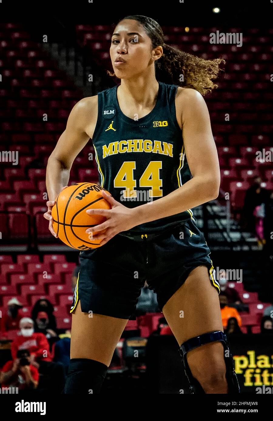 COLLEGE PARK, MD - JANUARY 16: Michigan Wolverines forward Cameron Williams (44) in action during a Big10 women's basketball game between the Maryland Stock Photo