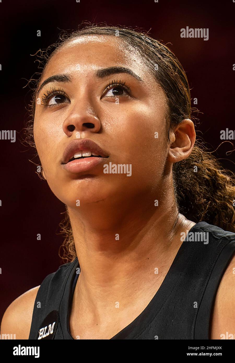 COLLEGE PARK, MD - JANUARY 16: Michigan Wolverines forward Cameron Williams (44) during a pause in the play during a Big10 women's basketball game bet Stock Photo