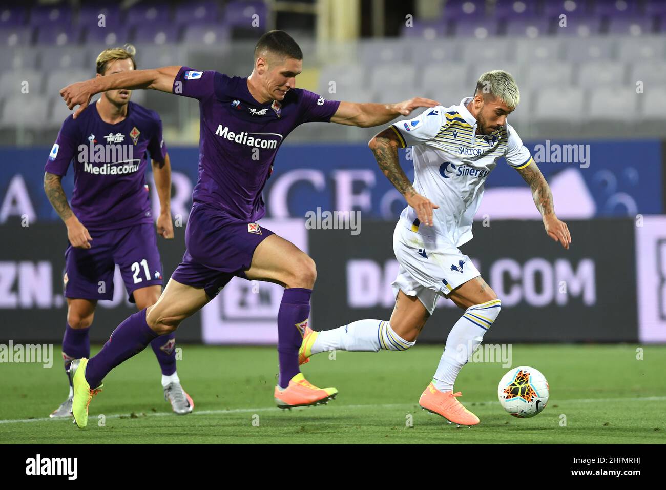 LaPresse - Jennifer Lorenzini 12 July 2020 Firenze (Italy) Sport Soccer  Fiorentina - Hellas Verona Italian Football Championship League A TIM 2019/  2020 - &quot;Artemio Franchi&quot; Stadium In the pic: Milenkovic, Zaccagni  Stock Photo - Alamy