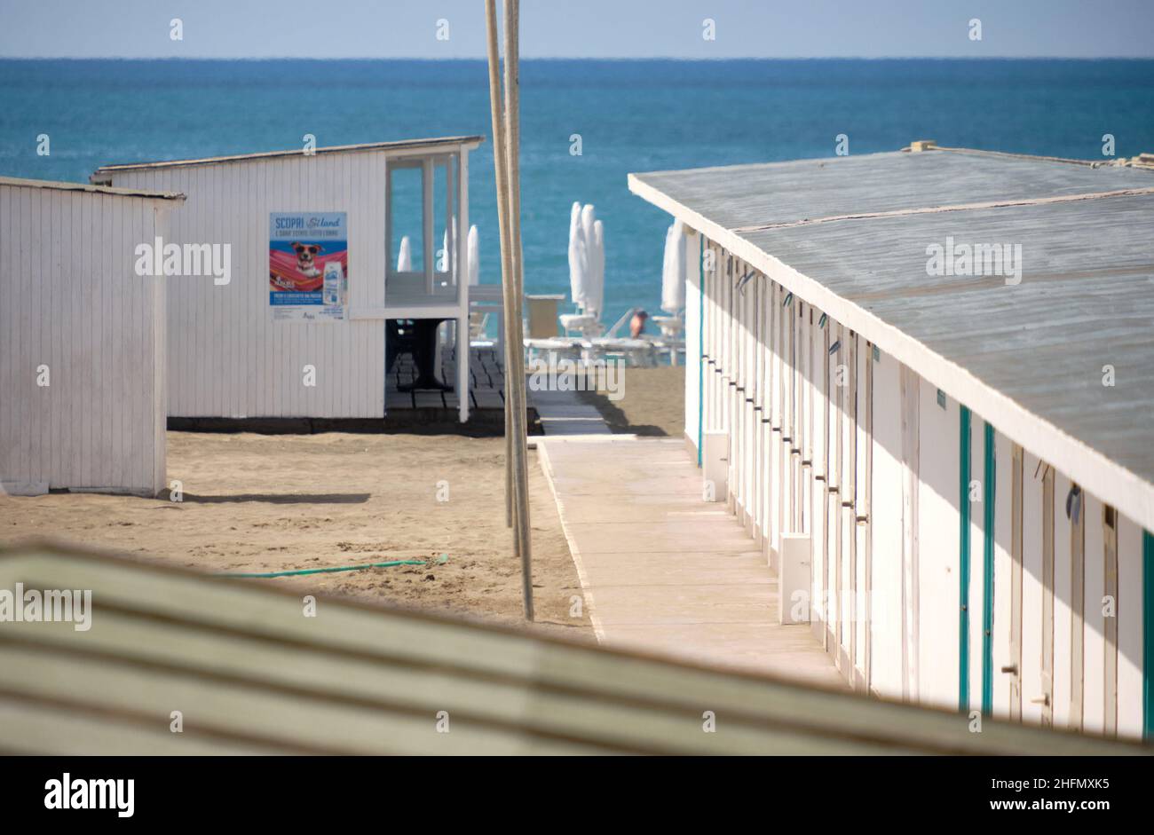 Mauro Scrobogna /LaPresse July 18, 2020&#xa0; Rome, Italy News Covid - closure of the bathing establishment in Ostia In the photo: La Vela bathing establishment, Lungomare Amerigo Vespucci in Ostia closed by the health authorities in the case of a chef from Bangladesh who tested positive for the virus. Stock Photo
