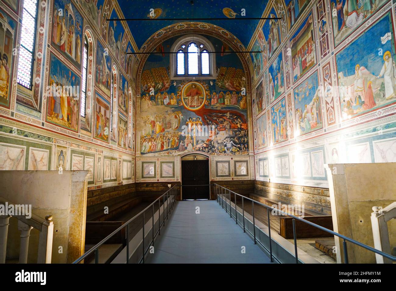 View of the landmark Scrovegni Chapel (Cappella degli Scrovegni, Arena Chapel), part of the Museo Civico of Padua, with a fresco cycle by Giotto compl Stock Photo