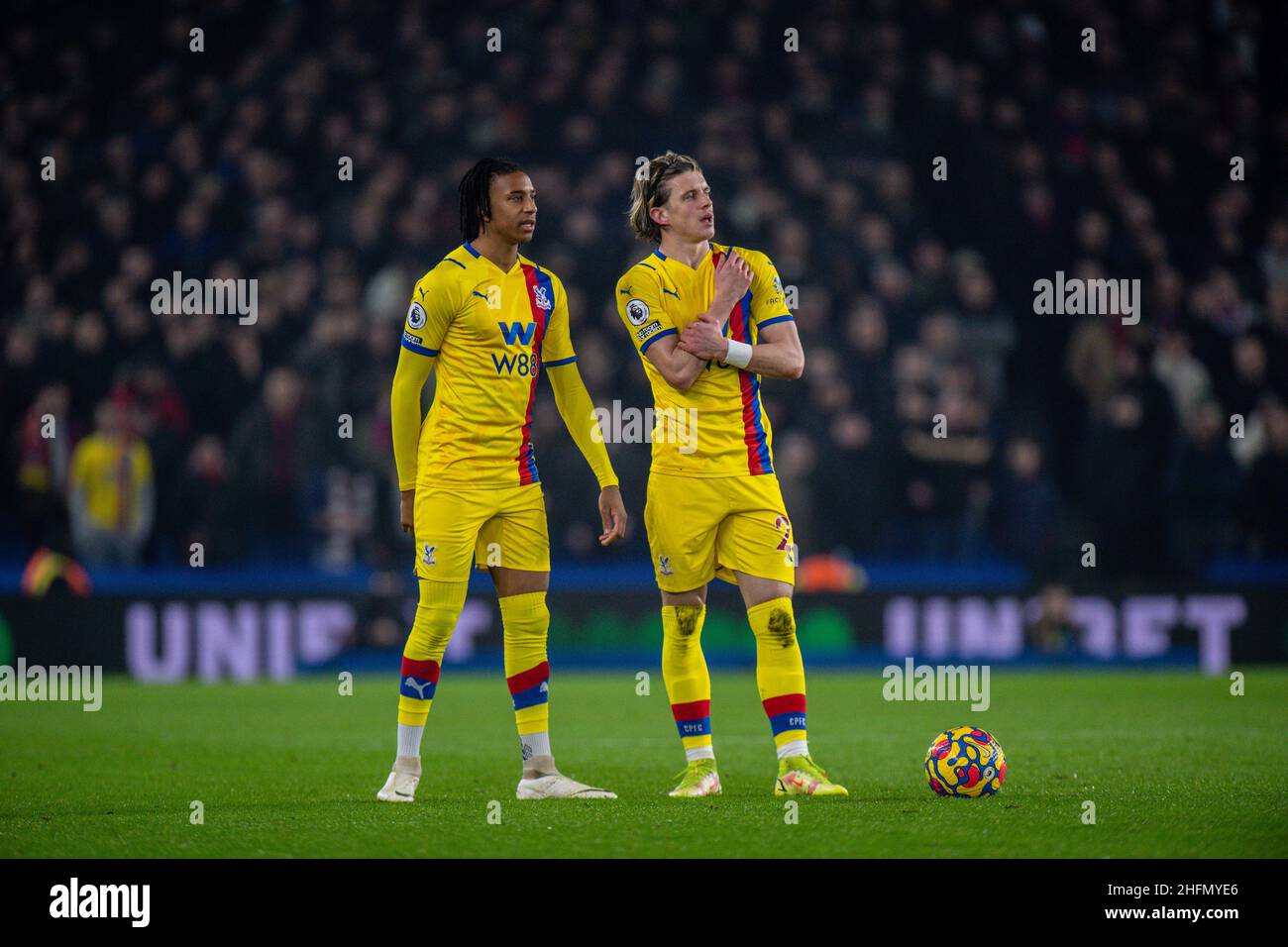BRIGHTON, ENGLAND JANUARY 14 Michael Olise and Conor Gallagher of Crystal Palace looks on BRIGHTON, ENGLAND JANUARY 14 Michael Olise and Conor Gallagher of Crystal Palace looks on