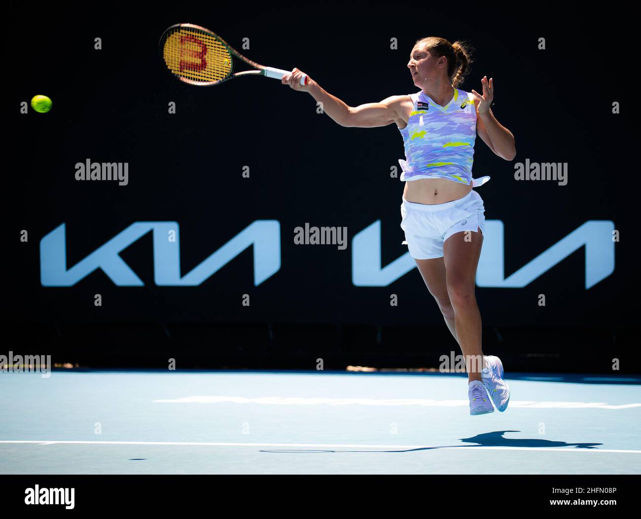 Diane Parry of France in action against Marta Kostyuk of Ukraine during the  first round of the 2022 Australian Open, WTA Grand Slam tennis tournament  on January 17, 2022 at Melbourne Park