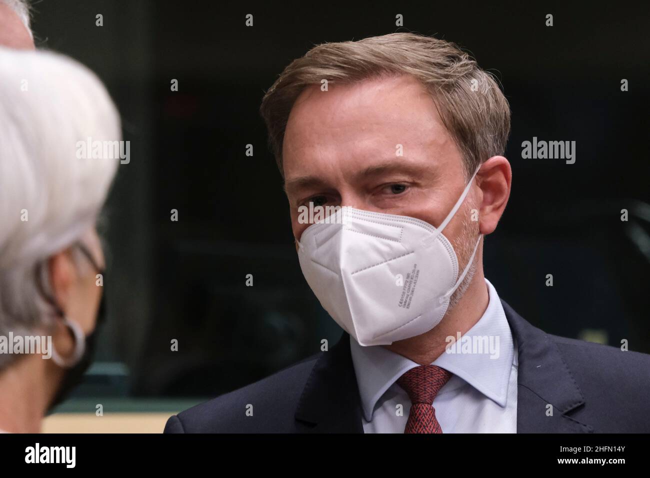 Brussels, Belgium. 17th Jan, 2022. German Finance Minister Christian Lindner arrives at a Euro zone finance ministers meeting in Brussels, Belgium January 17, 2022. Credit: ALEXANDROS MICHAILIDIS/Alamy Live News Stock Photo