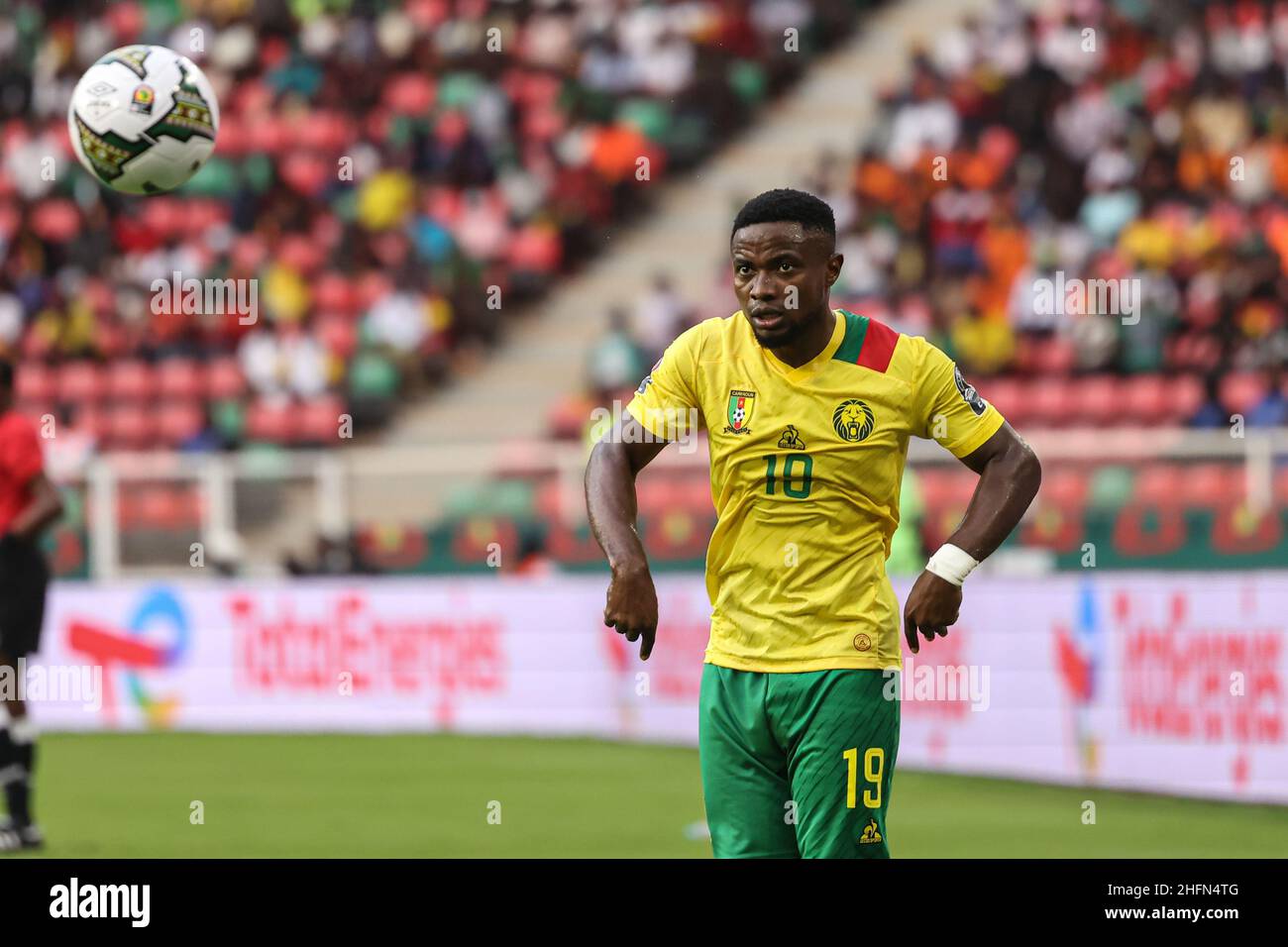 YAOUNDE, CAMEROON - JANUARY 17: Collins Fai of Cameroon, Standard Liege during the 2021 Africa Cup of Nations group A match between Cape Verde and Cameroon at Stade d'Olembe on January 17, 2022 in Yaounde, Cameroon. (Photo by SF) Stock Photo