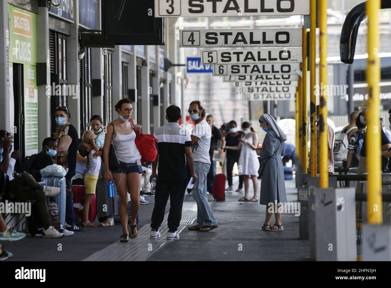 Cecilia Fabiano/LaPresse July 29 , 2020 Rome (Italy) News: The ASL organizes voluntary serological tests for bus passengers from the most contagious European countries In the pic : Tiburtina Station Stock Photo