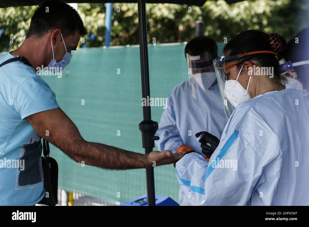 Cecilia Fabiano/LaPresse July 29 , 2020 Rome (Italy) News: The ASL organizes voluntary serological tests for bus passengers from the most contagious European countries In the pic : Tiburtina Station Stock Photo