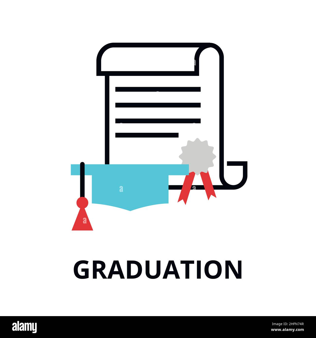 Graduation icon, flat thin line vector illustration, for graphic and web design Stock Vector