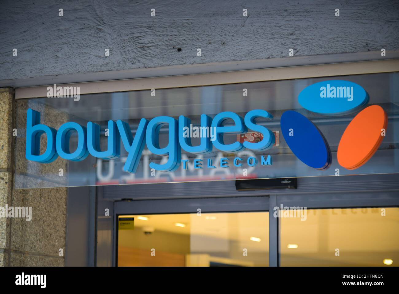 SEPTEMBER 2021 - QUIMPER - FRANCE: View on Bouygues Telecom signboard Stock Photo