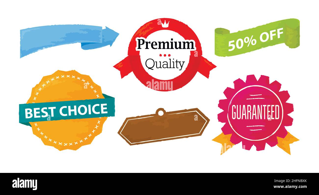 Set of sale and advertistment labels in watercolor style, vector ...