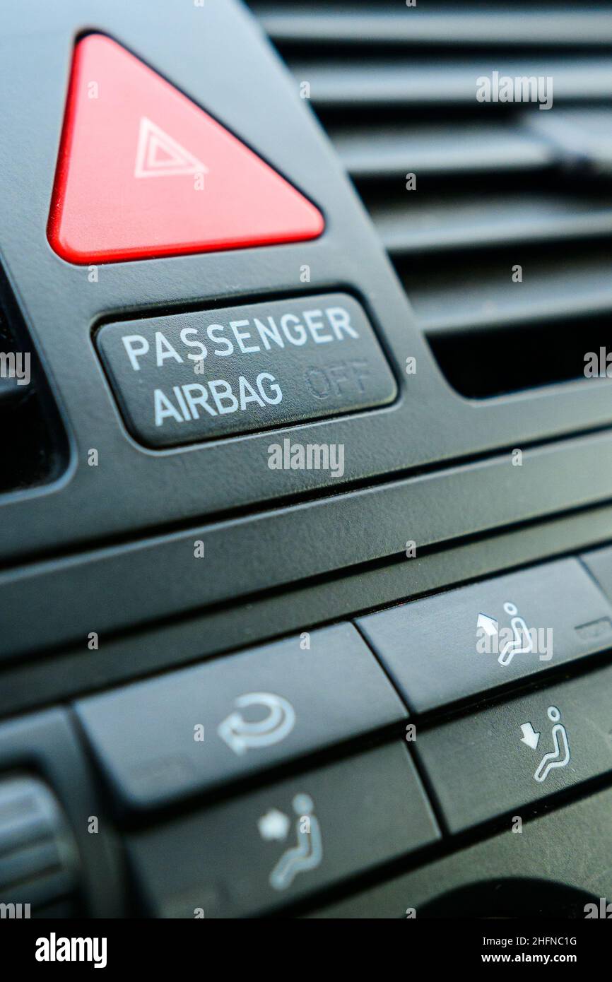 Emergency button in the car front panel. Buttons for adjusting the air ...