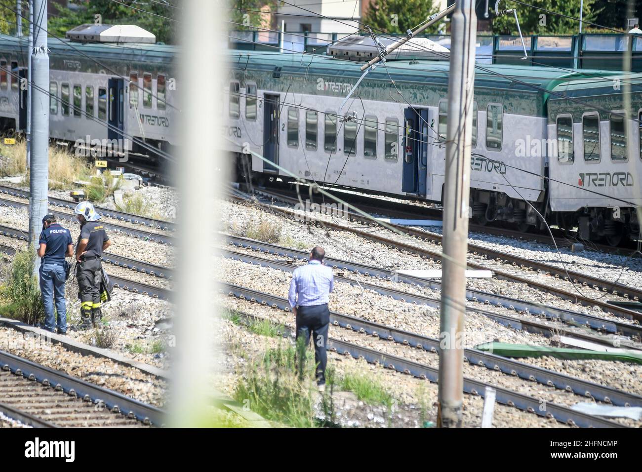 Claudio Furlan - LaPresse 19 August 2020 Carnate (Italy) news Trenord train derailment at Carnate - Usmate station on the Milan - Lecco line Stock Photo