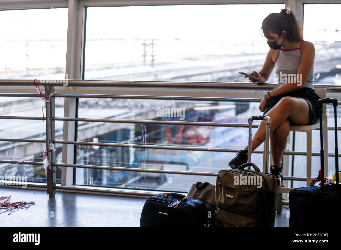 Cecilia Fabiano/LaPresse August 24 , 2020 Amatrice (Italy) News: Travelers in Termini Station In the pic : travelers with baggage Stock Photo