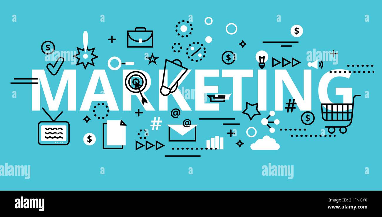Modern flat thin line design vector illustration, concept of marketing ...