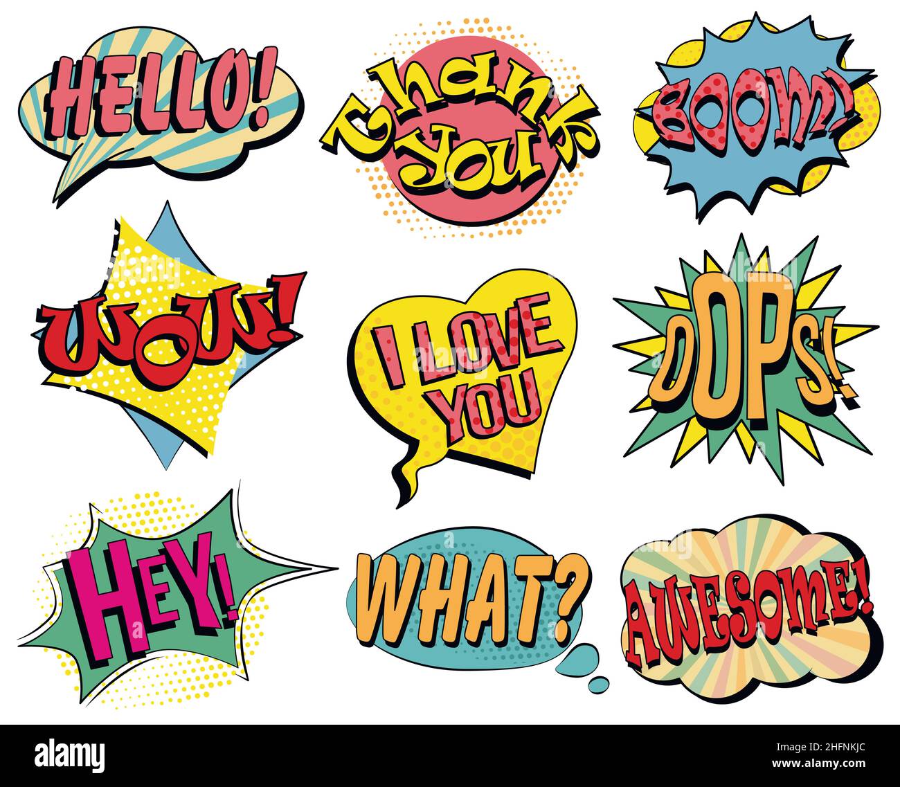 Set of speech bubbles in retro style. Vector illustration isolated on ...