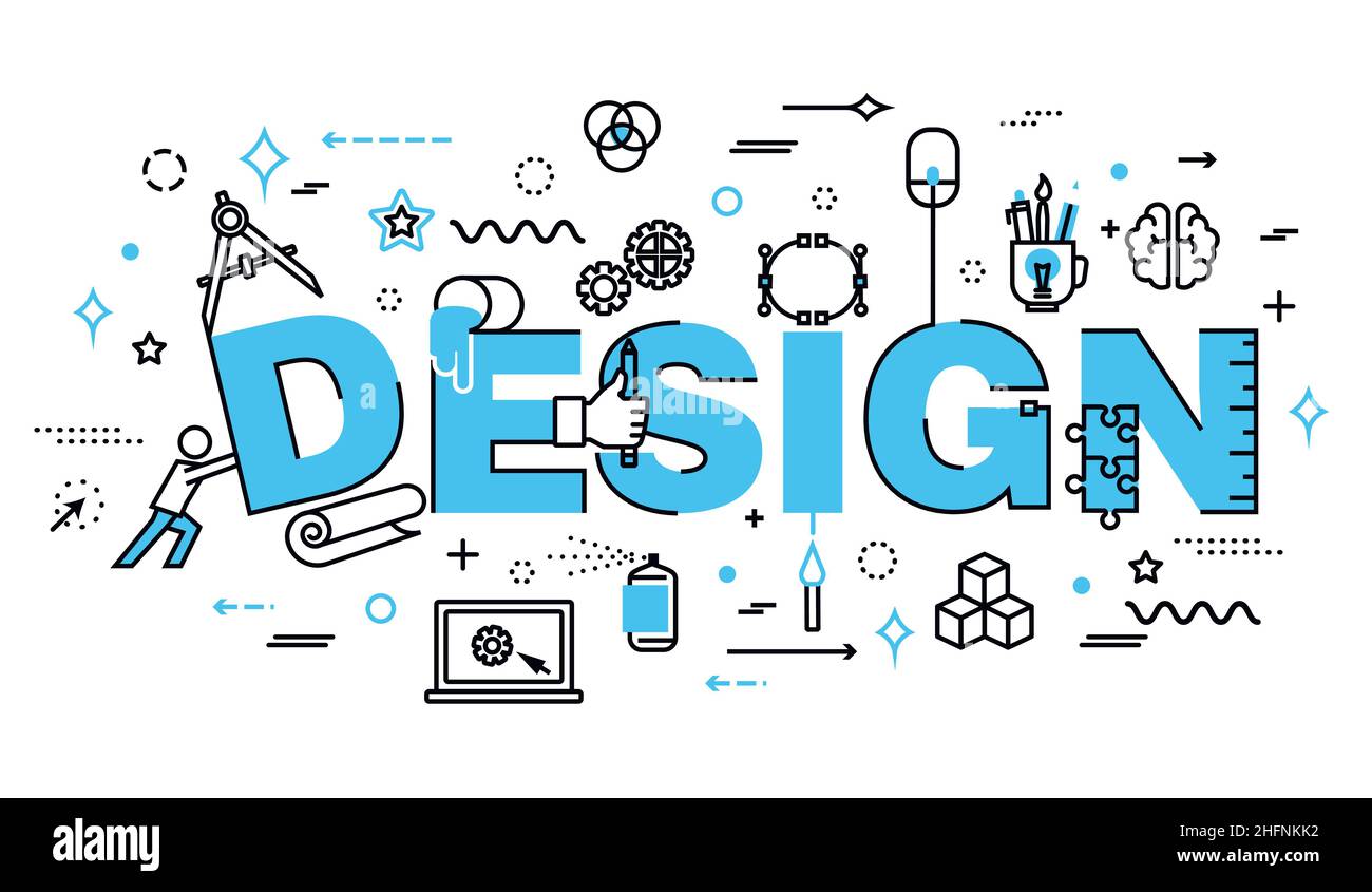 Modern flat thin line design vector illustration, concept of design process and web development, for graphic and web design Stock Vector