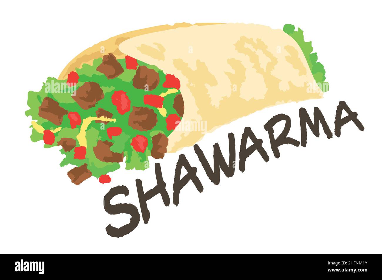 Shawarma sticker. Vector illustration in watercolor style, for graphic and web design Stock Vector